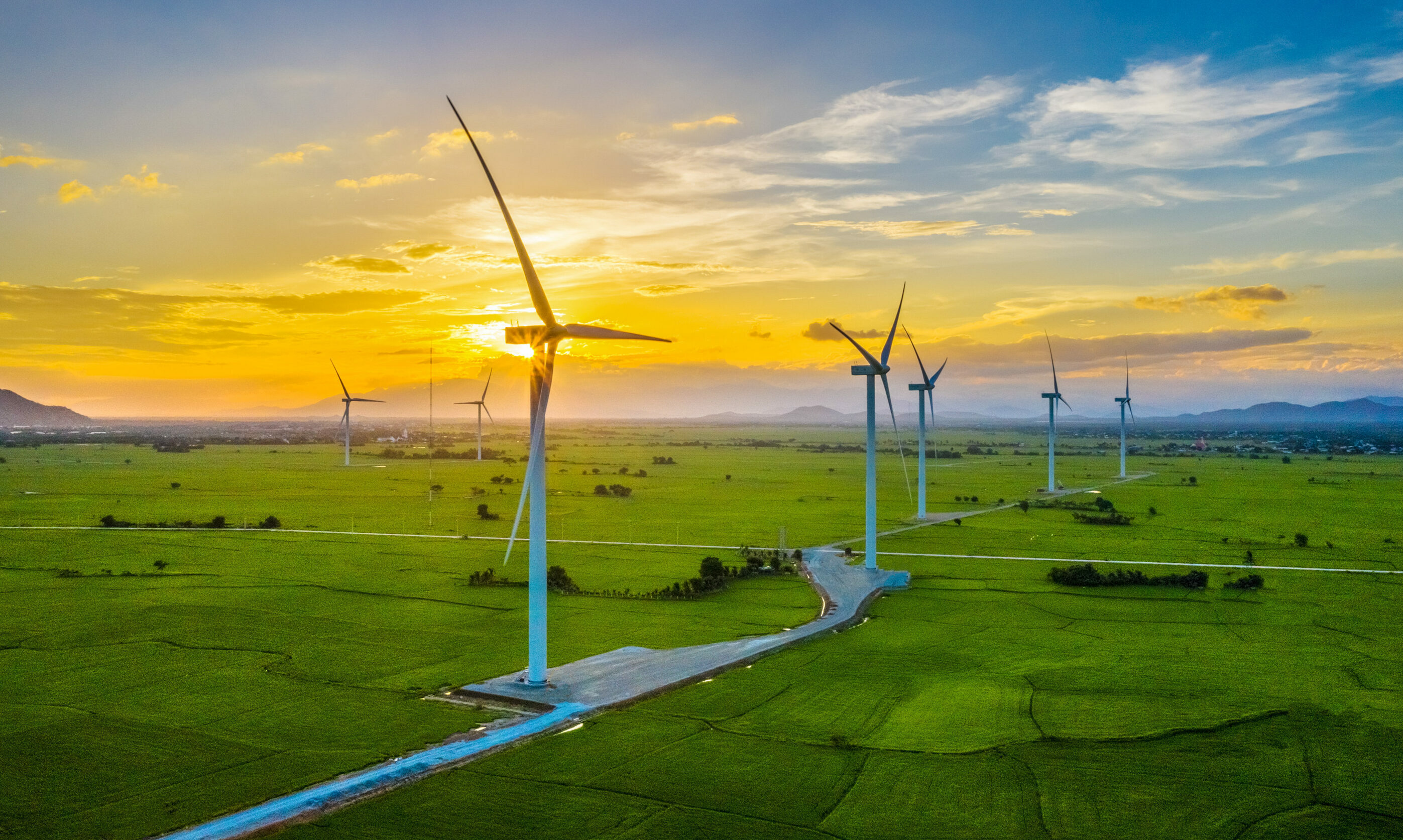 Field with wind turbines